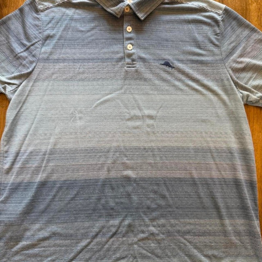 Tommy Bahama Men's Striped Blue Polo Size XL